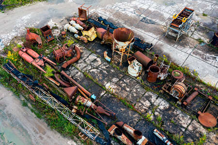 Top view of dump with old rusty metal, abandoned factoryの写真素材