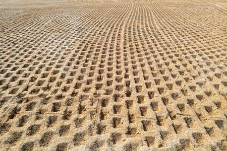 Compaction of soil at the construction site, compaction of soil before constructionの写真素材