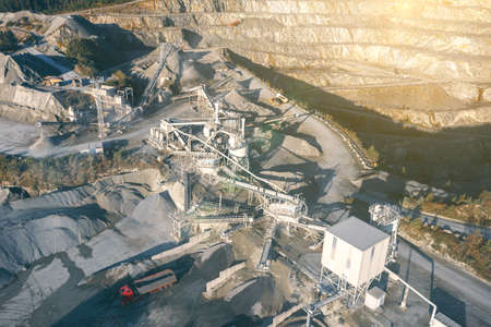 Mining equipment for crushing stone ore to the beneficiation plant, aerial photographyの写真素材