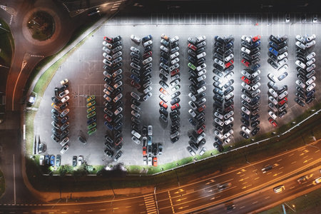 Large car park at night from a heightの写真素材