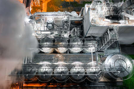 Bird's eye storage tank at night, chemical oil storage tank farm, petroleum products, oil terminal refineryの写真素材
