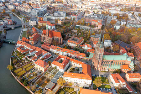 Panorama from the height of the market square in Wroclaw, Poland, on a summer dayの写真素材