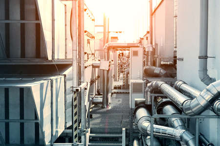 Lots of ventilation pipes. Air purification system in a chemical plantの写真素材