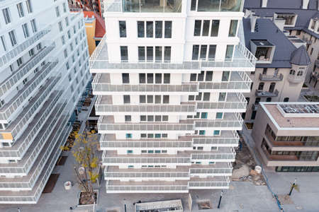 White facade of a modern multi-storey building. View from aboveの写真素材