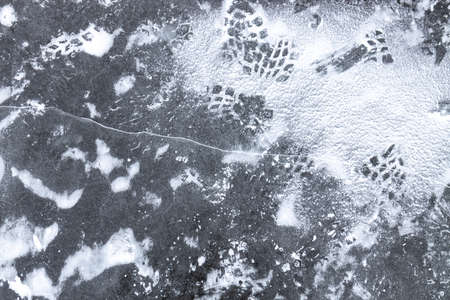 Snow on ice, close-up for background, winter landscapeの写真素材