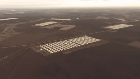 Animal farm top view, large modern livestock farmの写真素材