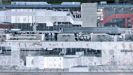 Air conditioning system on the roof of the building, advanced air conditioning and ventilation...