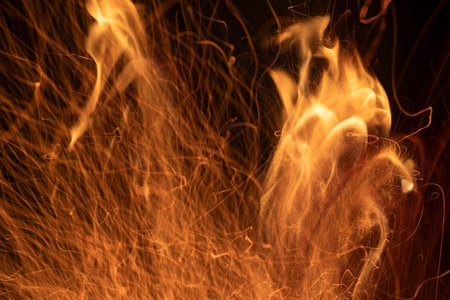 Bright flames of fire for the background, long exposureの写真素材