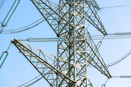 Lots of electric poles and power linesの写真素材