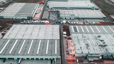 View from a height of modern logistics centers, warehouses for an online storeの写真素材