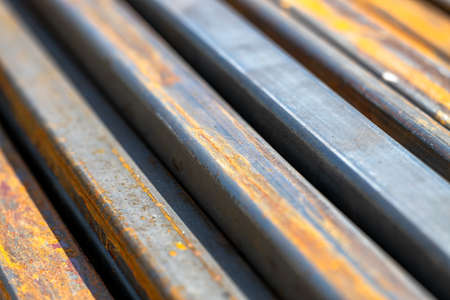 A pile of metal profile pipes close-up, metalの写真素材