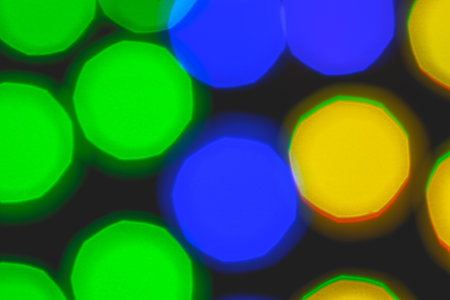 Bright multicolored lamps out of focus for background, bokeh lampsの写真素材