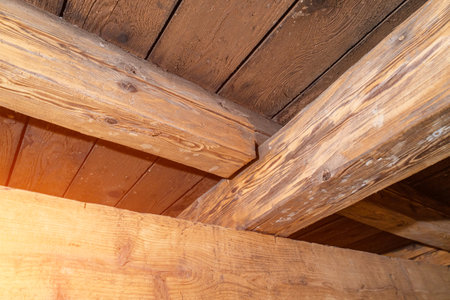 wooden roof structure. wooden beams, roof frameの写真素材