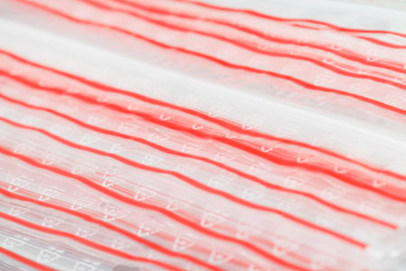 Many small disposable plastic bags with a zipper, close-up,の写真素材