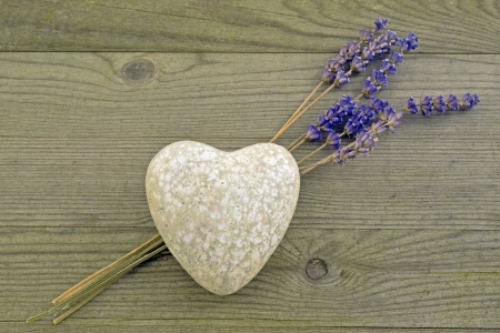 Valentines  Heart and lavender flower over Wooden  の写真素材