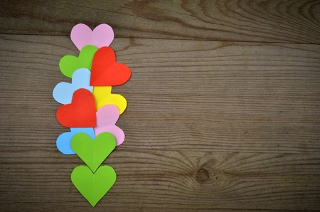 Valentines  Hearts over Wooden Backgroundの写真素材