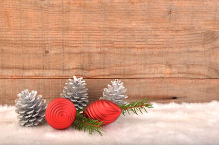 Christmas background, xmas decorations on wood.の写真素材