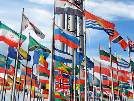 International flags on sky (Leipzig exhibition)