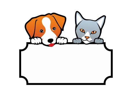 Dog and Cat holding a blank bannerのイラスト素材