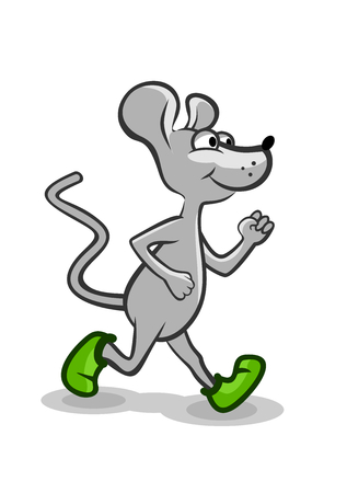 Little grey mouse running in green shoeのイラスト素材