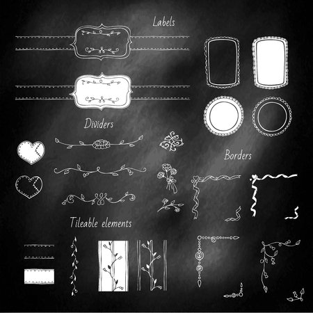 Hand-drawn set, design elements on the blackboardのイラスト素材