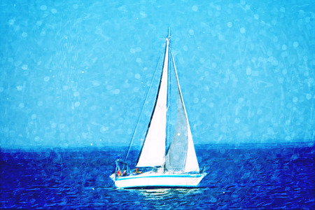 A brush-painted looking image of sailboat at seaの写真素材