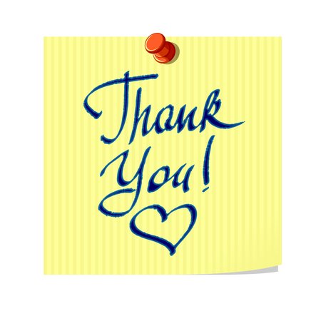 Thank You lettering on yellow sticky note, hand writing letteringのイラスト素材
