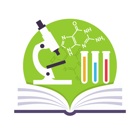 Science emblem with a book, a microscope and tubesのイラスト素材