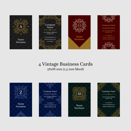 Four vintage business card designs, vertical layoutのイラスト素材