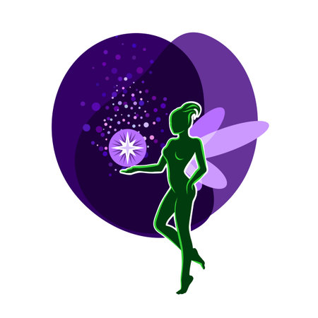 Illustration of little wood fairy on dark night backgroundのイラスト素材