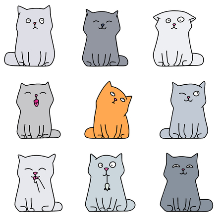 Nine cute  kittens, various cats, vector illustrationのイラスト素材