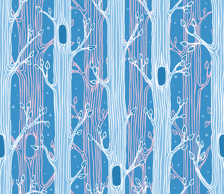 Seamless pattern with blue trees, fantasy background, forest at springのイラスト素材