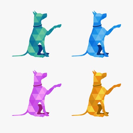 Dog gives his paw, silhouette of dog consisting of trianglesのイラスト素材