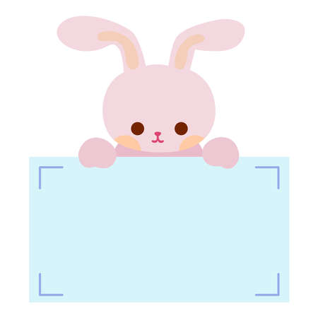 Cartoon cute bunny rabbit holding memo. Frame for photo, text, note, sticker, label. Little animal to do list card. Isolated on white background, vector, illustration, EPS10のイラスト素材