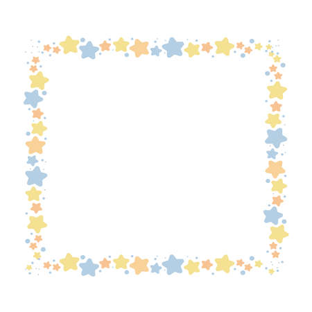 Cartoon decorative border frame. Blank empty border with star pattern decoration. Isolated by white background, flat design, vector, illustrationのイラスト素材