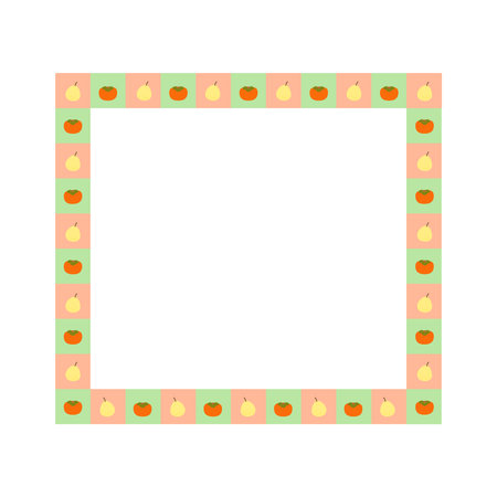 Cartoon decorative border frame. Blank empty border with pear and persimmon decoration. Isolated by white background, flat design, vector, illustrationのイラスト素材