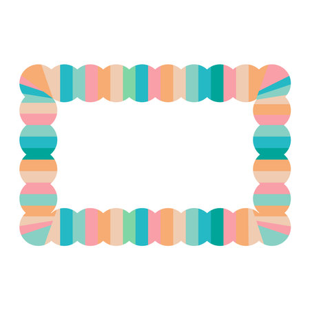 Cute colorful decorative rectangular border with ball shape pattern. Photo album, picture frame, speech bubble. Isolated on white background, flat design, EPS10 vectorのイラスト素材