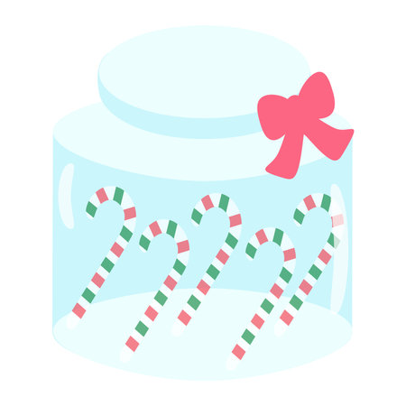 Cute Christmas candy cane in glass jar. Isolated on white background, flat design, EPS10 vectorのイラスト素材