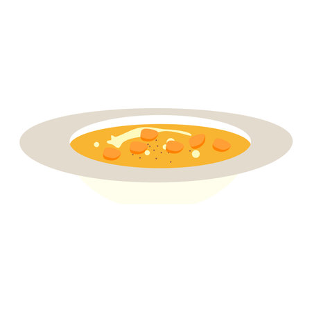 Cute butternut squash soup. Thanksgiving, Christmas food. Isolated on white background, flat designのイラスト素材