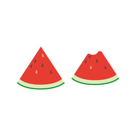 Cartoon sliced watermelon fruit. Different eating status. Isolated on white background, flat design, EPS10 vectorのイラスト素材