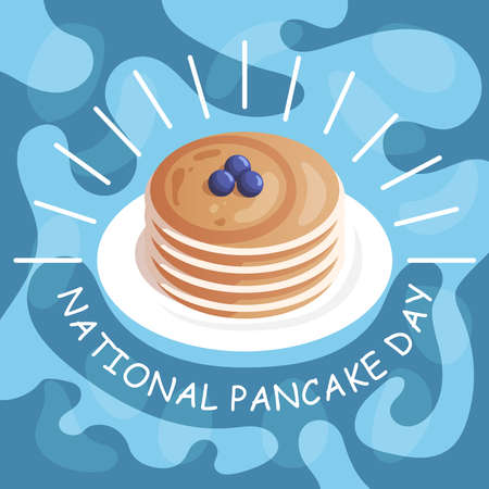 Vector illustration for national pancake day celebration. Pancake with blueberry with celebration text.のイラスト素材