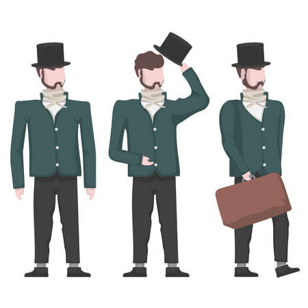 Vector illustration of a 19th century man walking, standing, taking off his hat.のイラスト素材