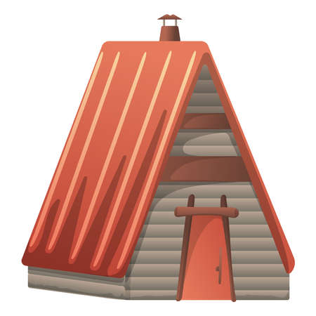 Isolated cartoon illustration of A frame forest cabin with a chimney.のイラスト素材