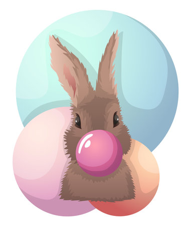 Vector illustration of realistic funny easter bunny with chewing gum.のイラスト素材