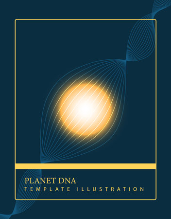 Vector illustration of an abstract planet inside a DNA molecule. Modern template design with text and abstraction.のイラスト素材