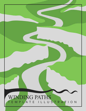 Vector illustration of colorful cartoon winding road paths. Modern design template with text and landscape on the background.のイラスト素材