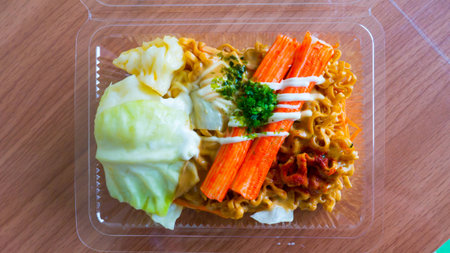 noodle in plastic plate