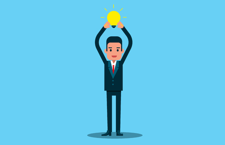 Man holding bulb. new ideas for success. Vector business concept.のイラスト素材