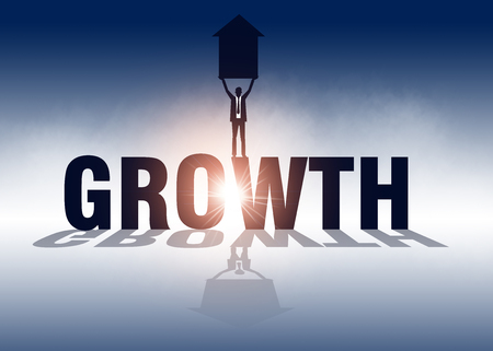Growth. Businessman holding arrow and standing on growth. Vector business  illustration concept.の写真素材
