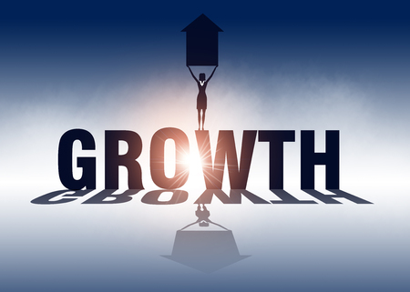 Growth. Businesswoman holding arrow and standing on growth. Vector business  illustration concept.の写真素材